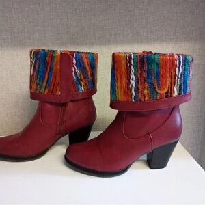 Colorful Knit Cuff Heeled Boots